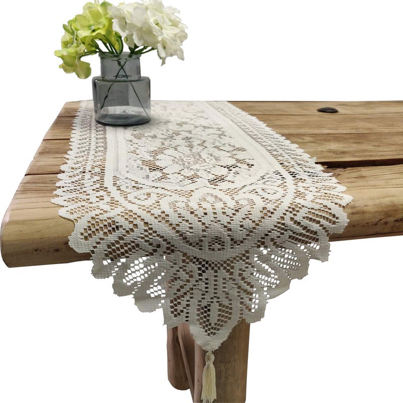 Tinsow 2 Pack Cotton Crochet Lace Rectangular Table Runner Dresser Scarf Doilies (Beige) - Image 1